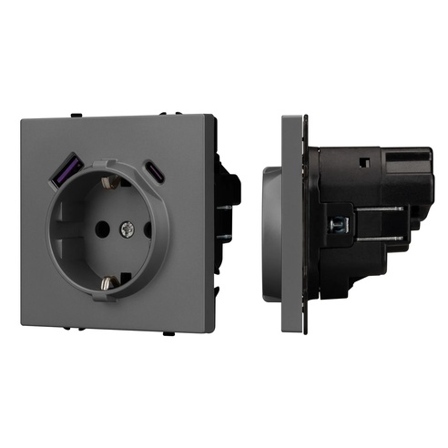 Механизм розетки с USB зарядкой SCT-NOBE-MUAC-SFPL-GR (230V, 16A) (Arlight, -)