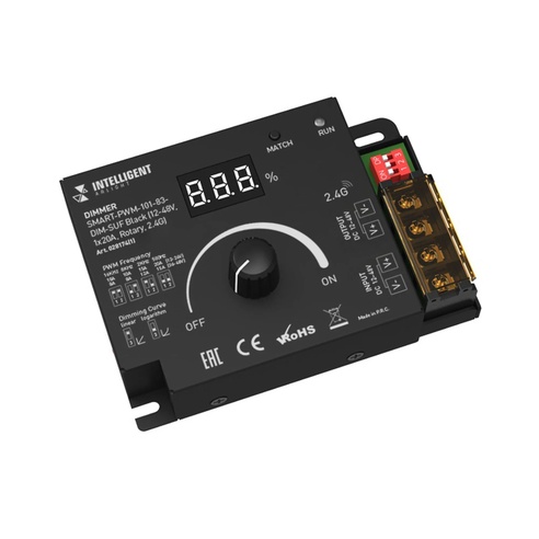 INTELLIGENT ARLIGHT Диммер SMART-PWM-101-83-DIM-SUF Black (12-48V, 1x20A, Rotary, 2.4G) (IARL, IP20 Металл, 5 лет)