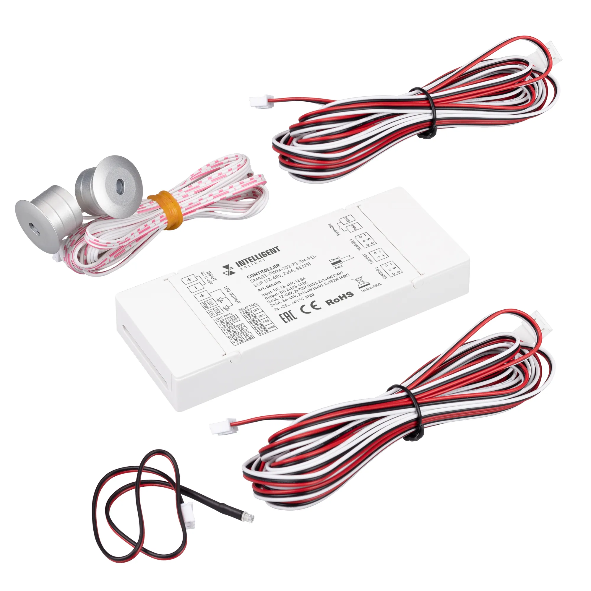 INTELLIGENT ARLIGHT Контроллер лестничный SMART-PWM-102-72-SH-PD-SUF (12-48V, 2x6A, SENS) (IARL, IP20 Пластик, 5 лет) - изображение товара